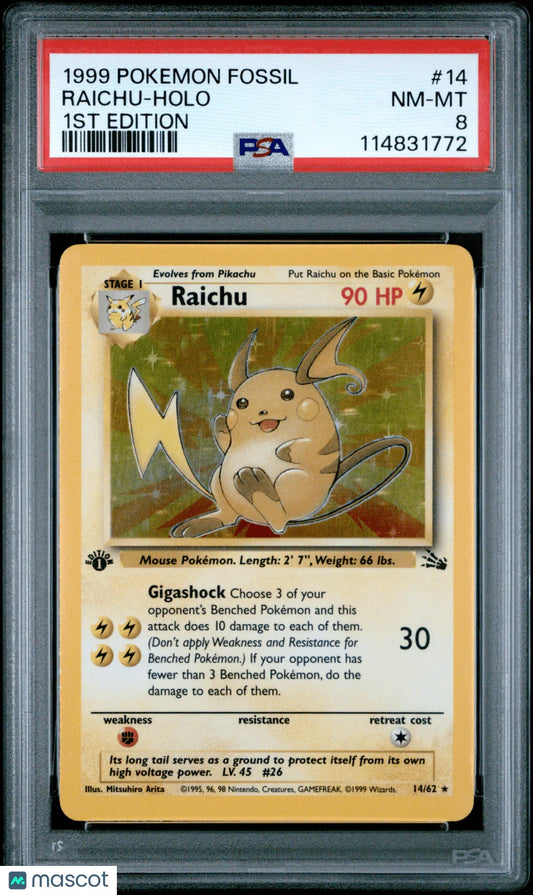 Raichu 1999 Pokemon Fossil #14 1ST Edition PSA 8 - Papa Joey's Collectibles