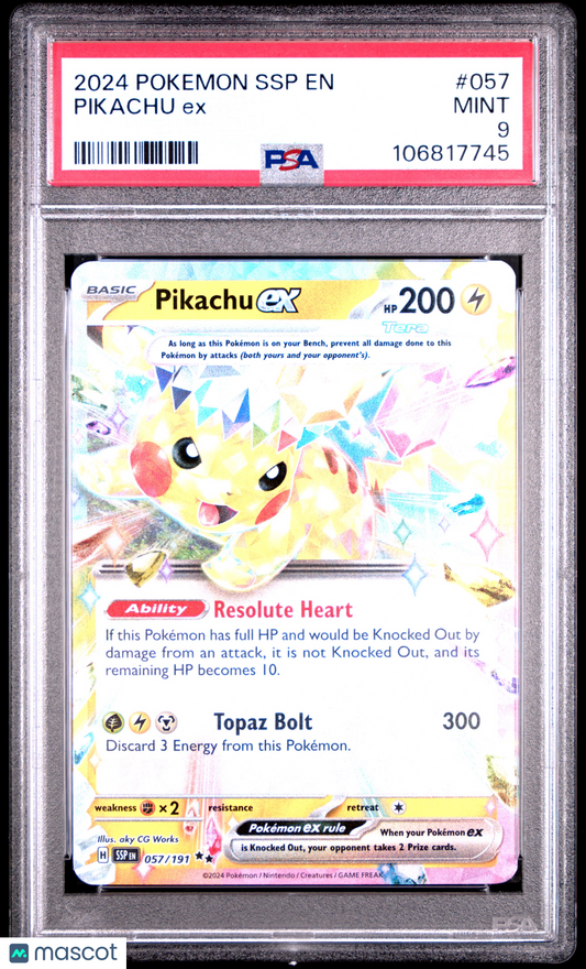 2024 Pokemon TCG Pikachu EX Surging Sparks #057 PSA 9