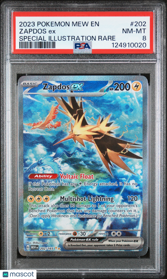 Zapdos EX 2023 Pokemon Mew EN-151 #202 Special Illustration Rare PSA 8