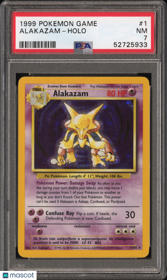 1999 Pokemon Alakazam Base Set #1 Holo PSA 7