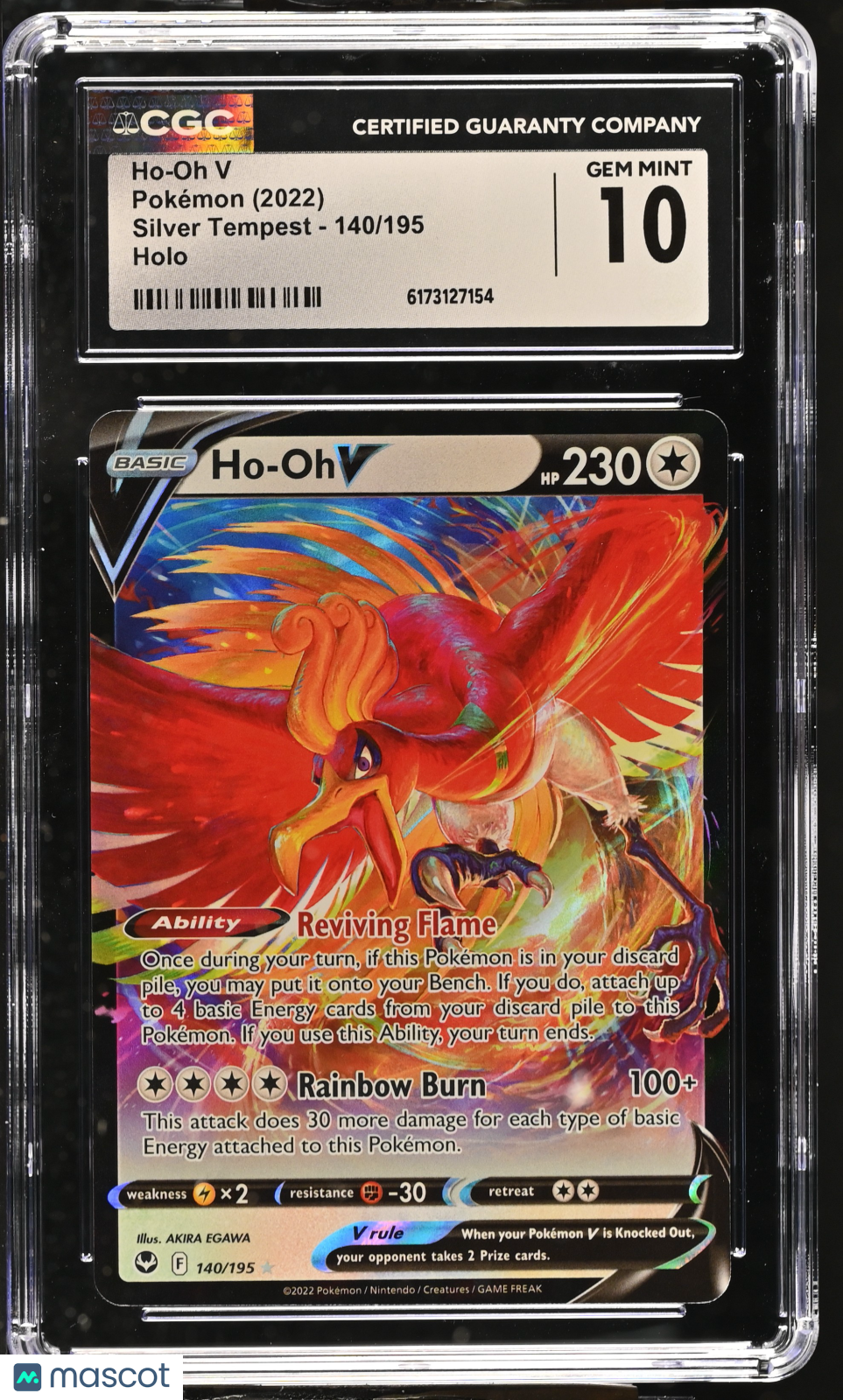2022 Pokemon—Ho-Oh V #140 Silver Tempest—Ultra Rare Holo CGC 10