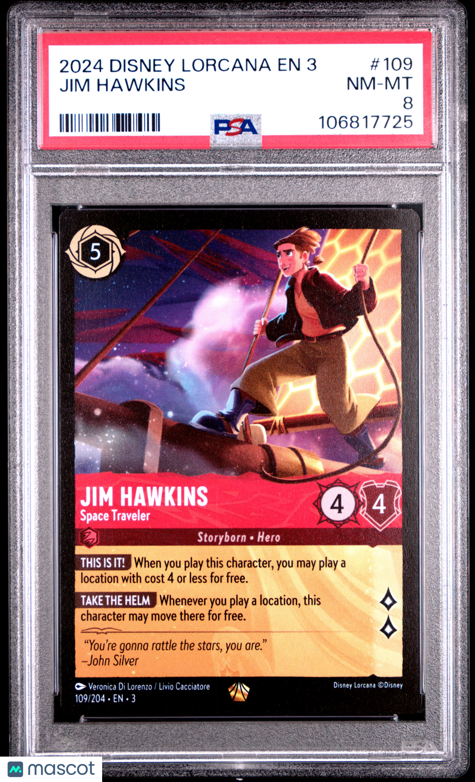 2024 Disney Lorcana TCG—Jim Hawkins #109 Into The Inklands— PSA 8