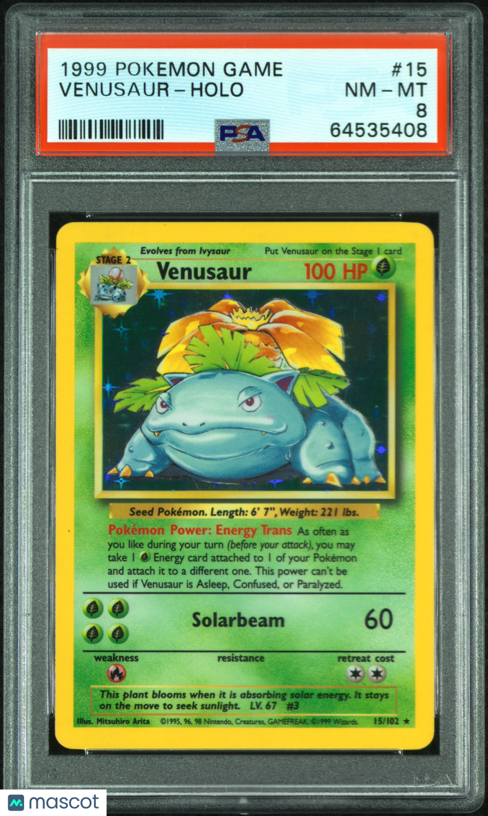 1999 Pokemon—Venusaur #15 Base Set—Rare Holo PSA 8