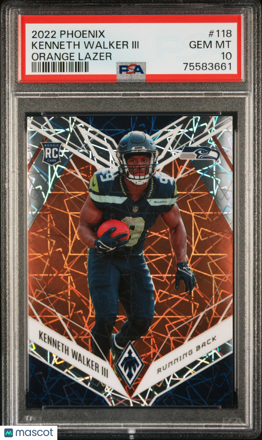 2022 Panini Phoenix Football Kenneth Walker III Orange Lazer #118 PSA 10