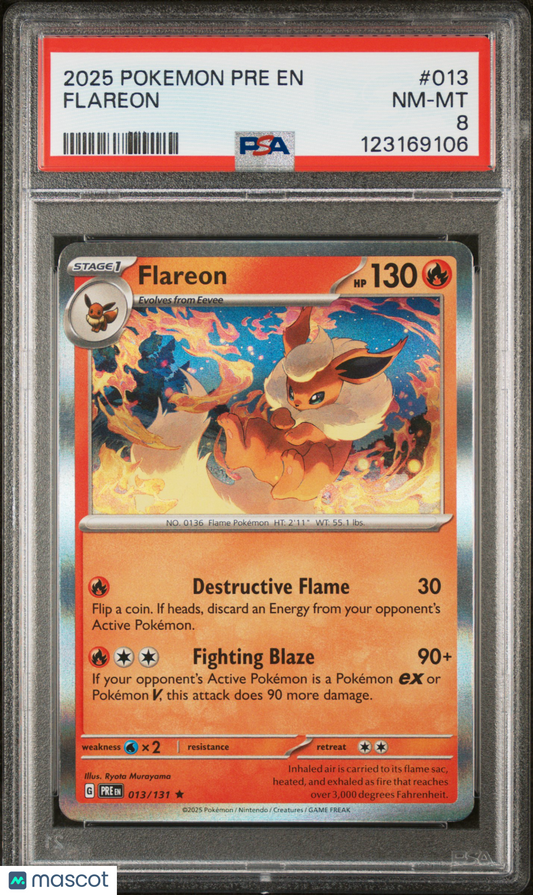 Flareon 2025 Pokemon Pre EN-Prismatic Evolutions #013 PSA 8