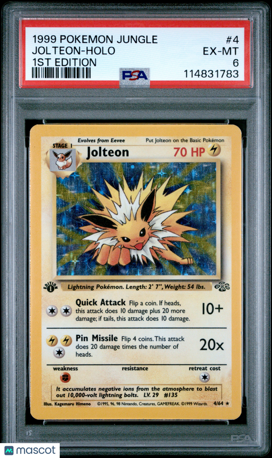Jolteon 1999 Pokemon Jungle #4 1ST Edition PSA 6