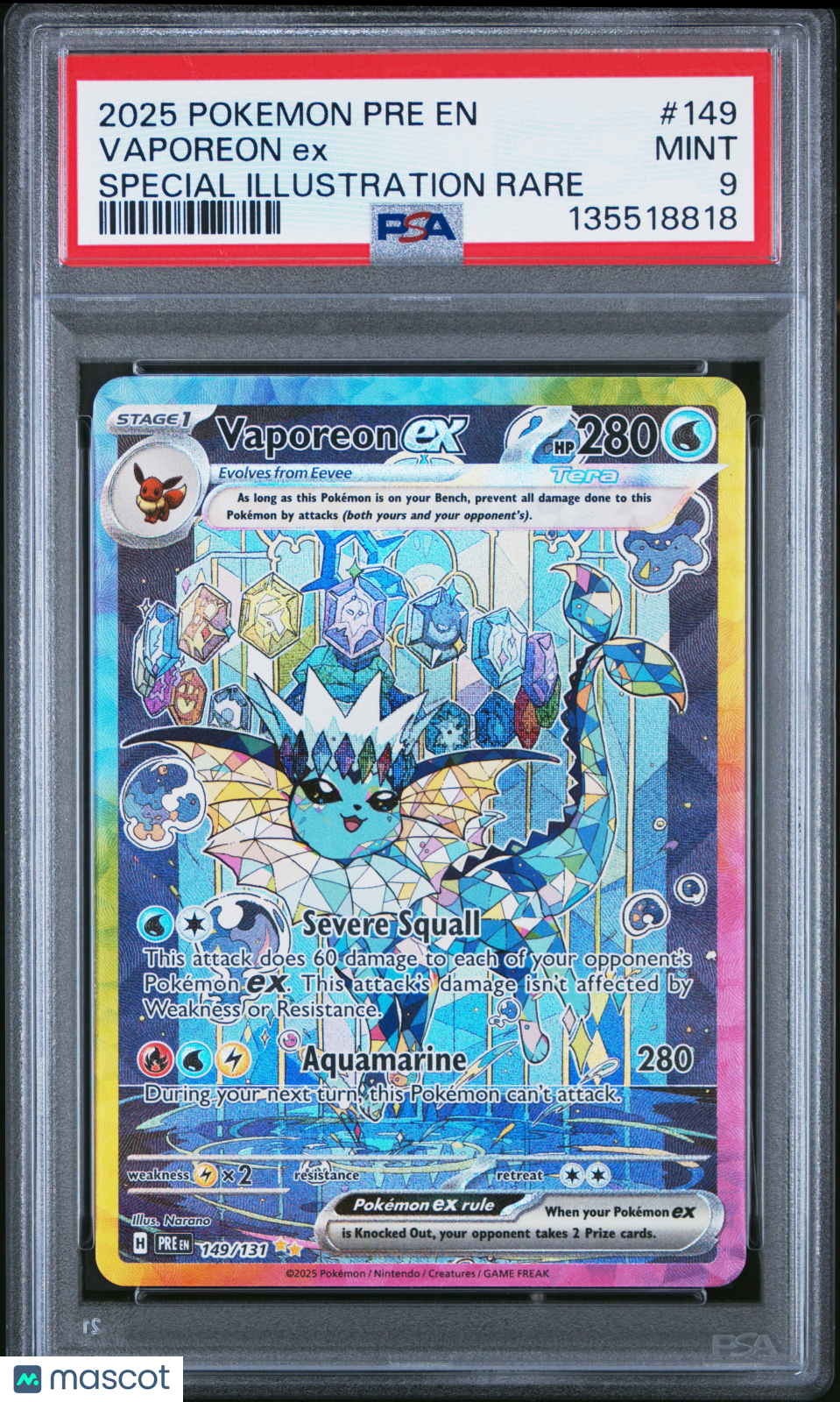 Vaporeon EX 2025 Pokemon Pre EN-Prismatic Evolutions #149 PSA 9