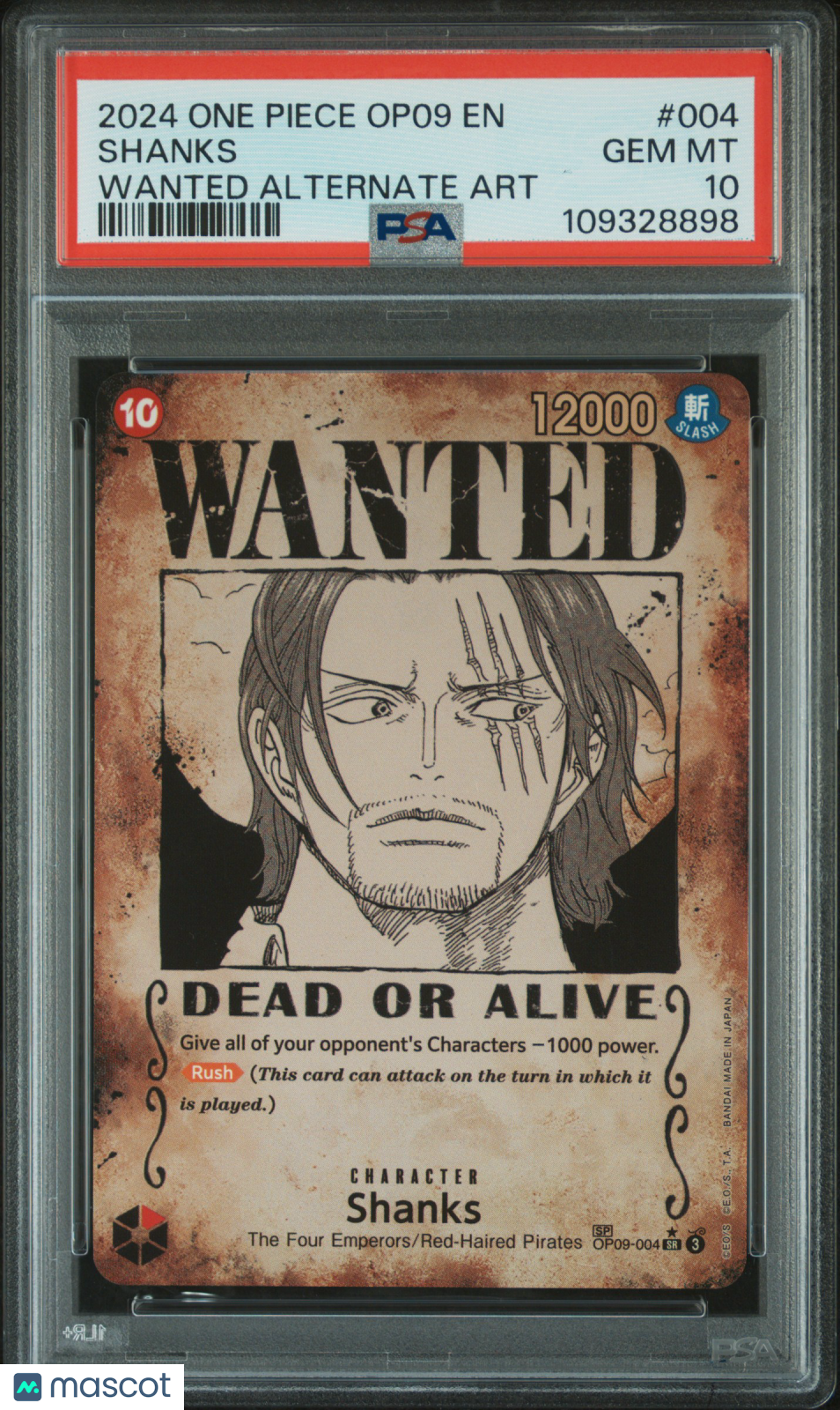 2024 One Piece TCG—Shanks #004 One Piece Op09—SR Holo PSA 10
