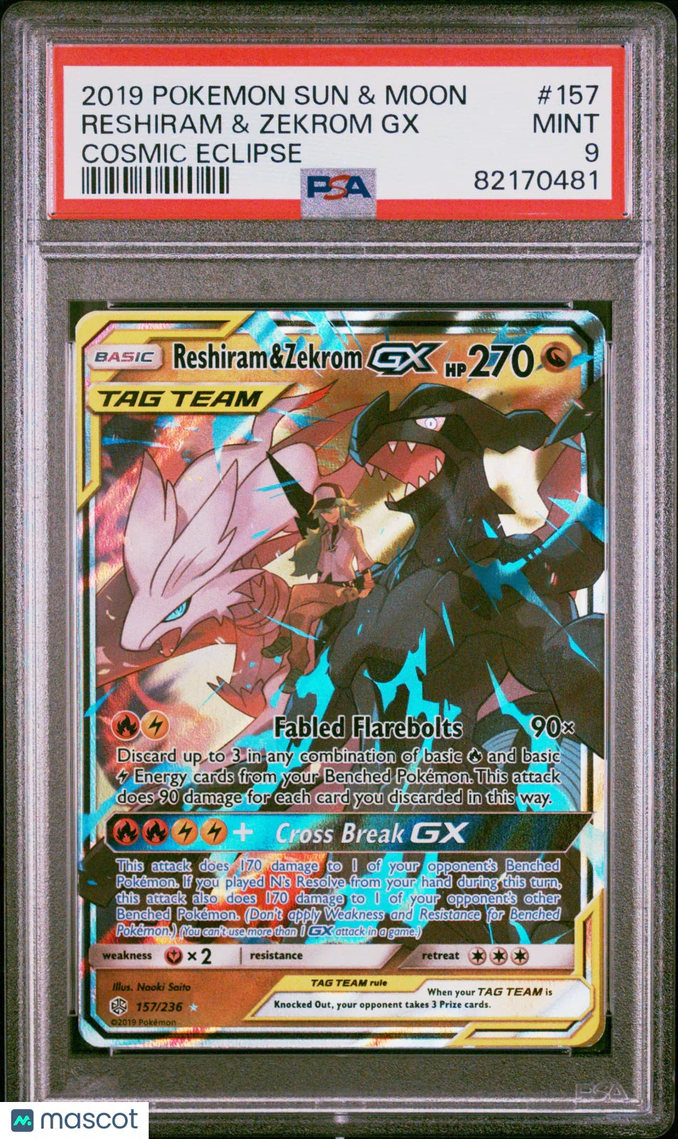 Reshiram & Zekrom GX 2019 Pokemon Sun & Moon Cosmic Eclipse #157 PSA 9 - Papa Joey's Collectibles