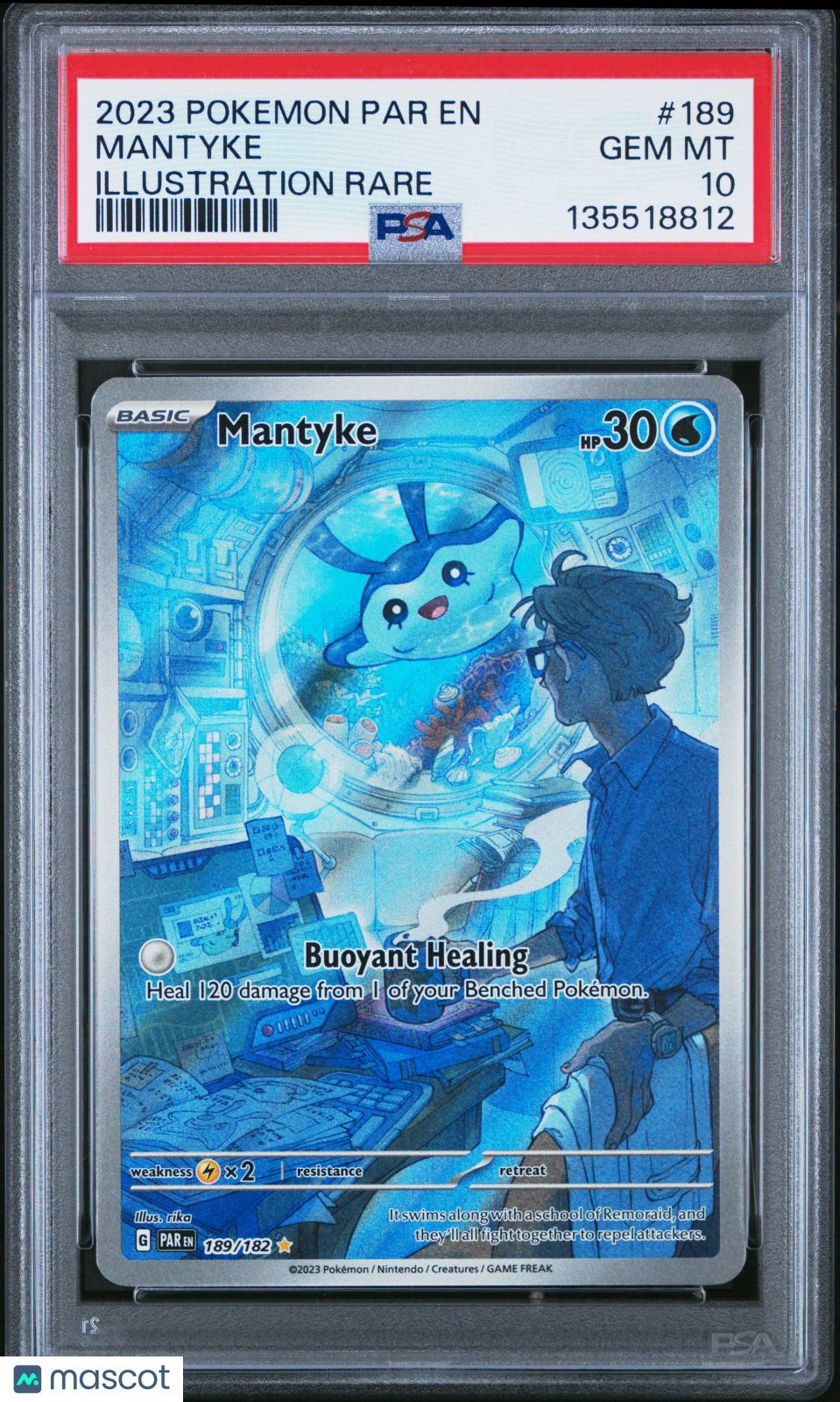 Mantyke 2023 Pokemon Par EN-Paradox Rift #189 Illustration Rare PSA 10