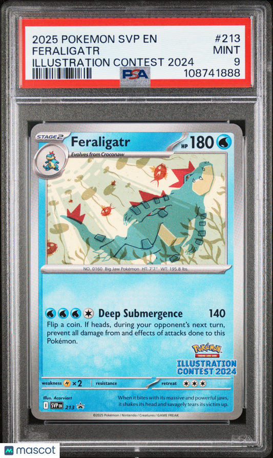 2025 Pokemon Feraligatr SV Promo Cards #213 Illustration Contest 2024 PSA 9