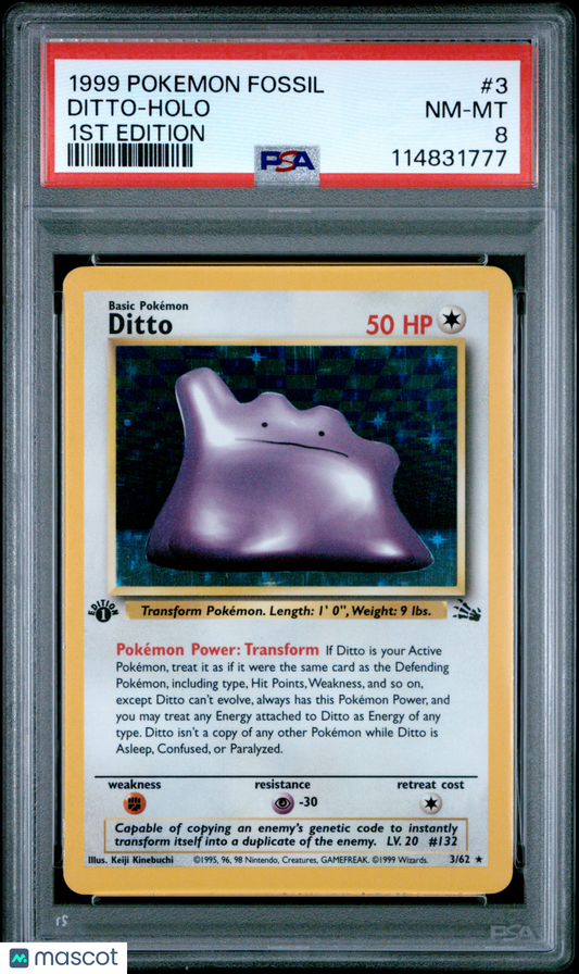 Ditto 1999 Pokemon Fossil #3 1ST Edition PSA 8