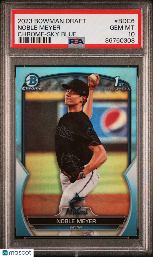 2023 Bowman Draft Baseball Noble Meyer Sky Blue Refractor #BDC6 PSA 10