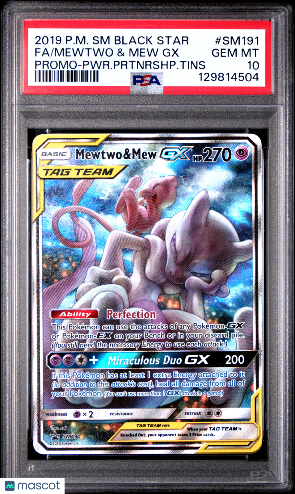 2019 Pokemon—Mewtwo & Mew GX #SM191 Black Star Promo— PSA 10
