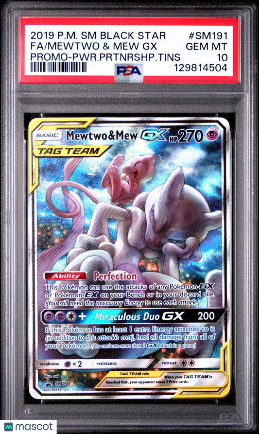 2019 Pokemon—Mewtwo & Mew GX #SM191 Black Star Promo— PSA 10