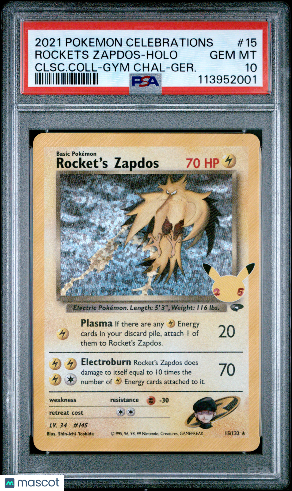 2021 Pokemon Rockets Zapdos Celebrations: Classic Collection #15 PSA 10