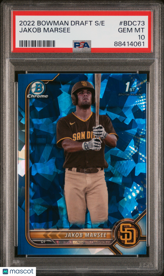 Bowman 2022 Draft Chrome Sapphire Edition Baseball—Jakob Marsee #BDC73 —PSA 10