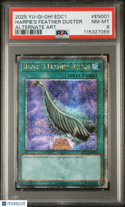 —Harpie's Feather Duster #EN001 2025 Yu-Gi-Oh! Edc1-Early Days Collection Promotional Cards— Alternate Art PSA 8