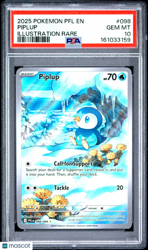2025 Pokemon—Piplup #98 Phantasmal Flames—Illustration Rare Holo PSA 10