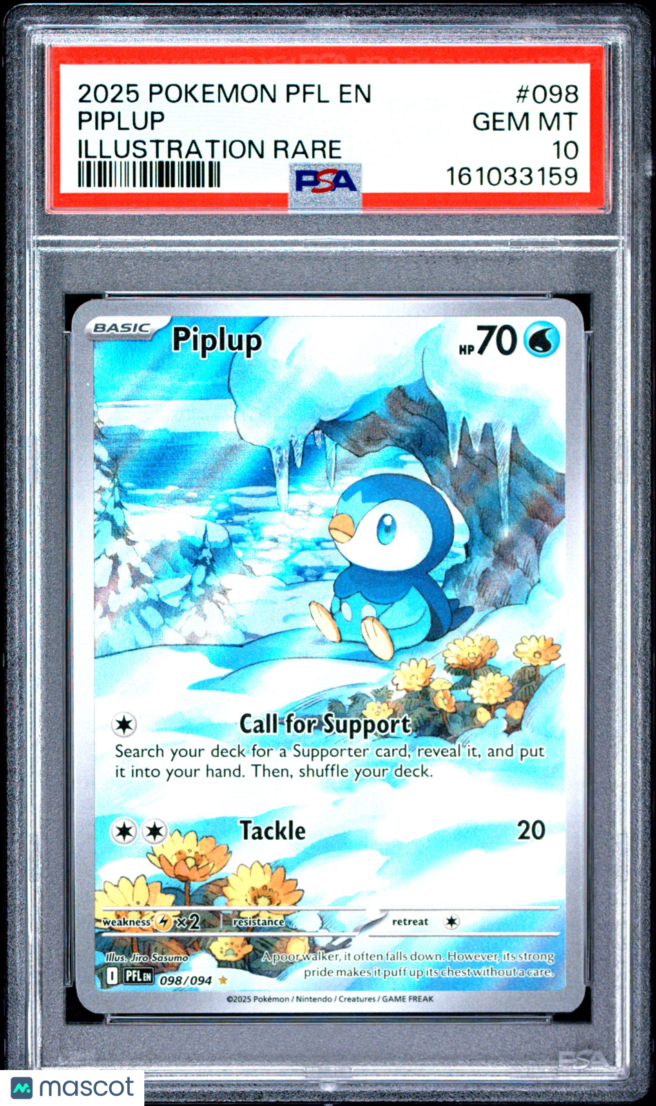 2025 Pokemon—Piplup #98 Phantasmal Flames—Illustration Rare Holo PSA 10