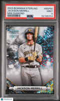 2023 Bowman Sterling Baseball—Jackson Merrill #BSP56 Mini Dia. Ref 033/150—PSA 9
