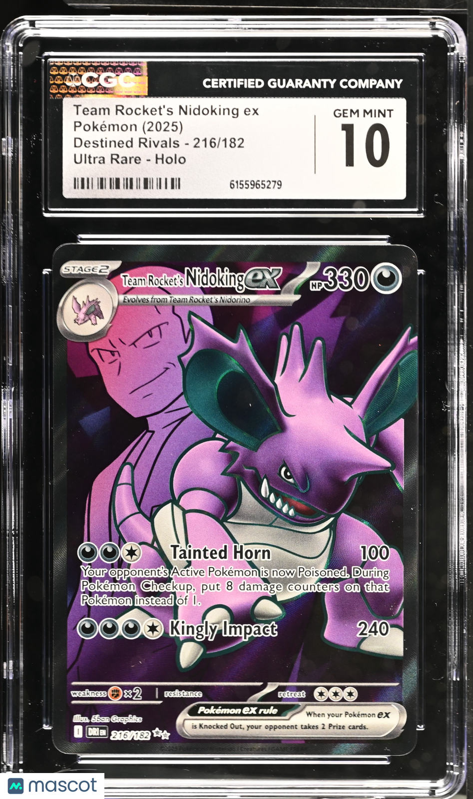 2025 Pokemon—Team Rocket's Nidoking ex #216/182 Destined Rivals—UR Foil CGC 10