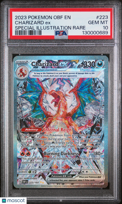 2023 Pokemon—Charizard EX #223 Obsidian Flames— Special Illustration Rare PSA 10