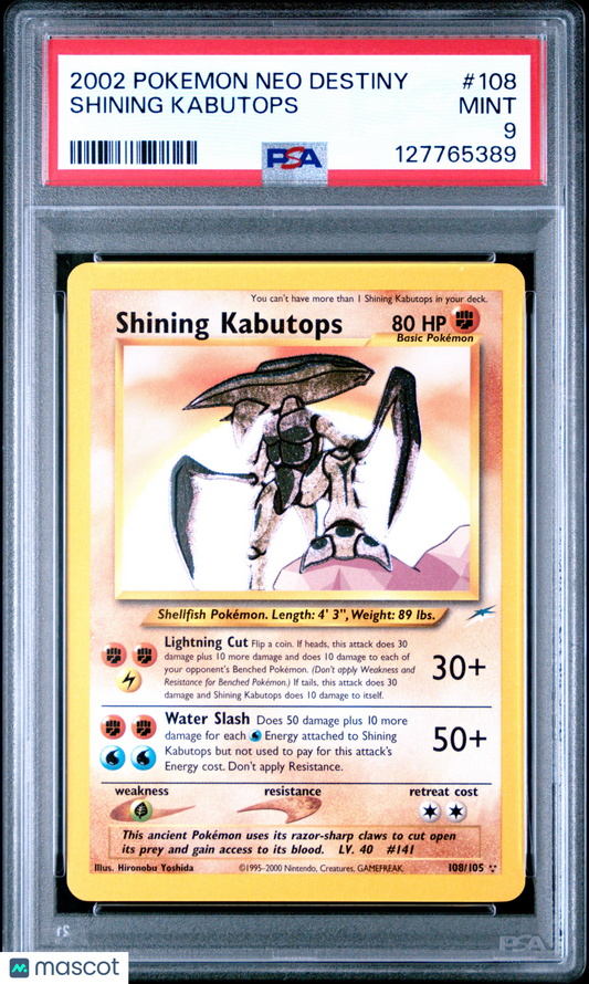 —Shining Kabutops #108 Neo Destiny 2002 Pokemon Neo Destiny— PSA 9