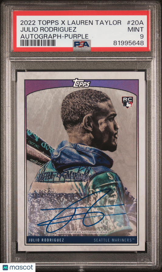 2022 Topps X Lauren Taylor Autographs Baseball Julio Rodriguez Purple #20A PSA 9