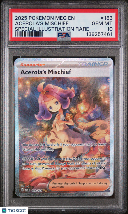 2025 Pokemon—Acerola's Mischief #183/132 ME01: Mega Evolution—SIR Holo PSA 10