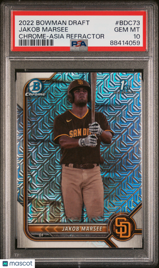 Bowman 2022 Draft Baseball—Jakob Marsee #BDC73 Chrome Asia Refractor —PSA 10