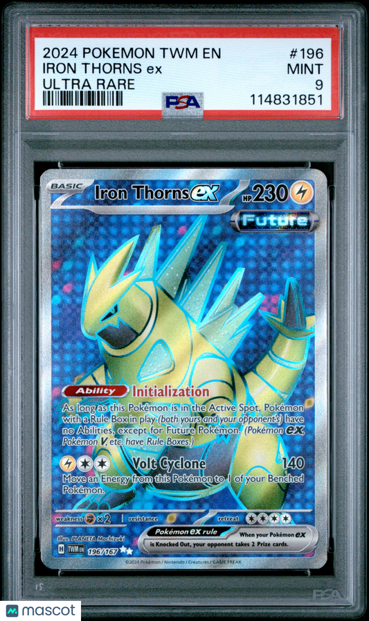 Iron Thorns EX 2024 Pokemon TWM EN-Twilight Masquerade #196 Ultra Rare PSA 9