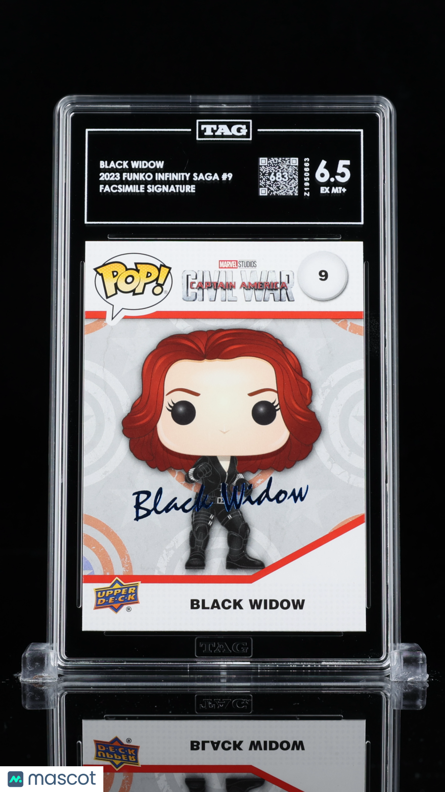 2023 Upper Deck Funko Infinity Saga Marvel—Black Widow #9 Facsimile Sig.—TAG 6.5