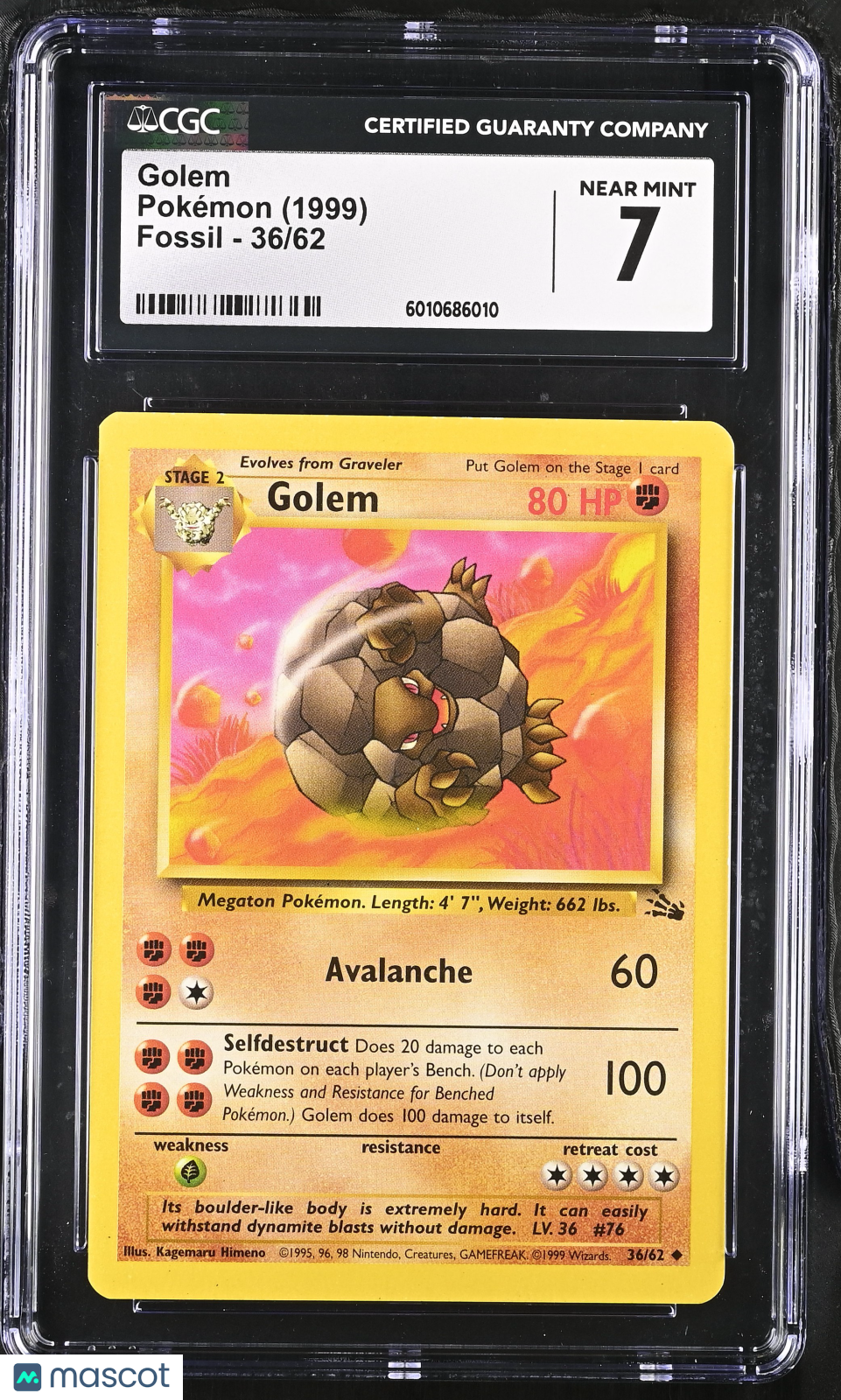 1999 Pokemon Golem #36/62 Fossil Uncommon Non-Foil CGC 7