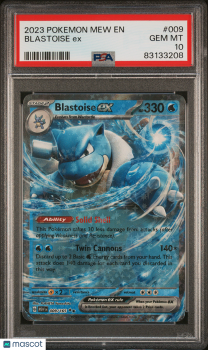 2023 Pokemon—Blastoise ex #009/165 Scarlet & Violet 151—Double Rare Holo PSA 10