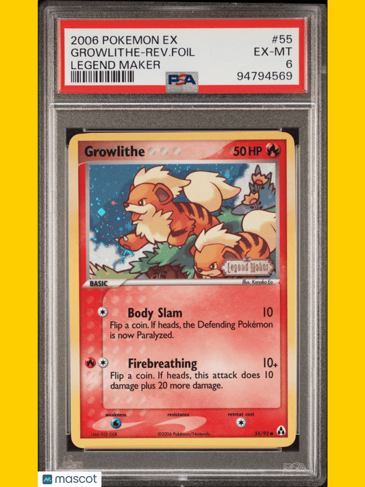 2006 PokéMon TCG Growlithe-Rev. Foil Legend Maker #55 PSA 6