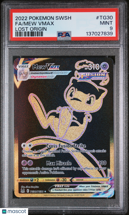 2022 —Mew VMAX #TG30 Pokemon Sword & Shield Lost Origin—Secret Rare Holo PSA 9