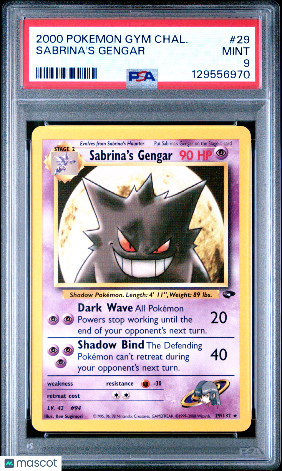 2000 Pokemon—Sabrina's Gengar #29 Gym Challenge—Rare Non-Holo PSA 9