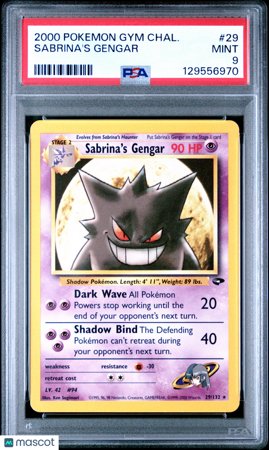 2000 Pokemon—Sabrina's Gengar #29 Gym Challenge—Rare Non-Holo PSA 9