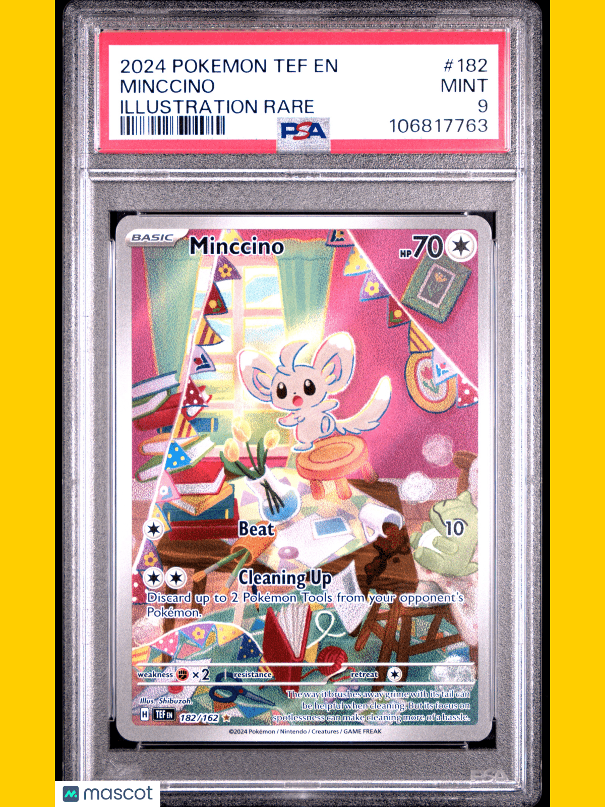 Pokemon TCG Minccino 2024 Pokemon Tef Illustration Rare PSA 9