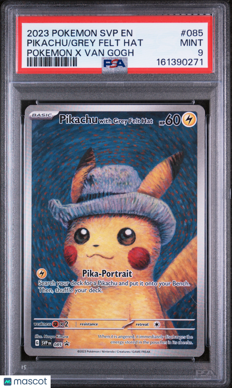 2023 Pokemon—Pikachu with Grey Felt Hat #085 SVP—Black Star Promo Holo PSA 9