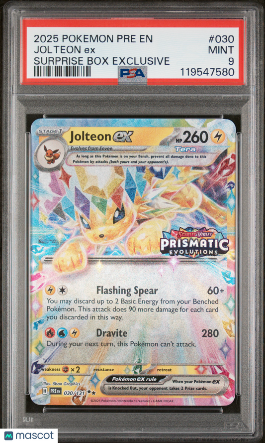 2025 Pokemon Jolteon EX Prismatic Evolutions #030 Surprise Box Exclusive PSA 9