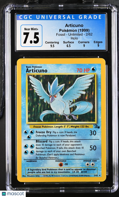 1999 Pokemon—Articuno #2/62 Fossil—Holo Rare CGC 7.5
