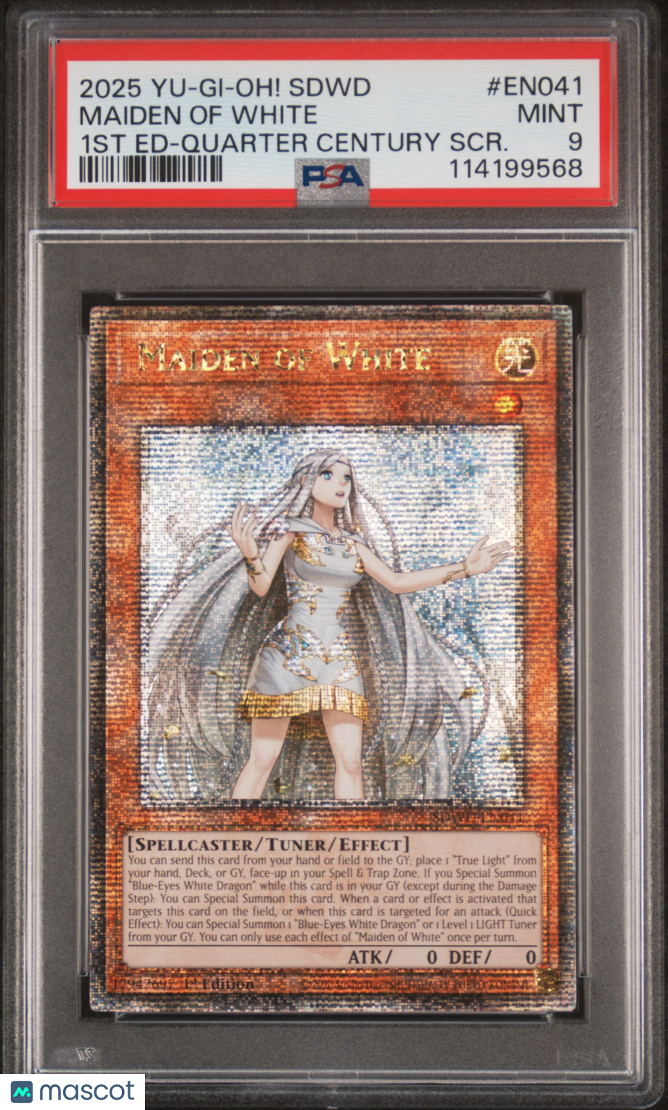 2025 YuGiOh!—Maiden Of White #41 Blue-Eyes White Destiny—QCSR 1st Edition PSA 9