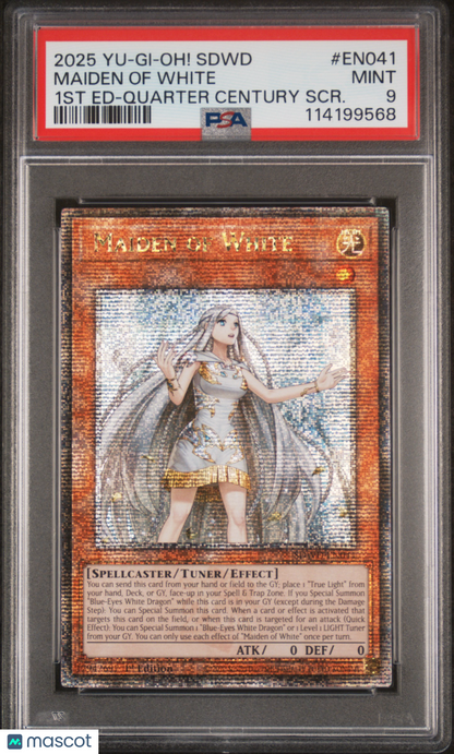 2025 YuGiOh!—Maiden Of White #41 Blue-Eyes White Destiny—QCSR 1st Edition PSA 9