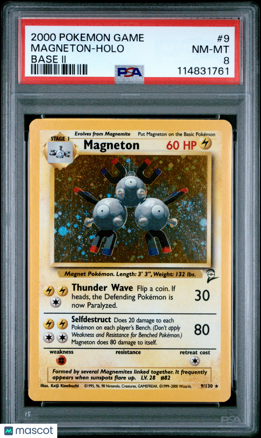 2000 Pokemon Magneton Base Set 2 #9 Holo PSA 8