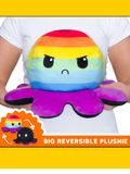 BIG Reversible Octopus Plushie: Happy Black Sparkle and Angry Rainbow Stripes - Papa Joey's Collectibles