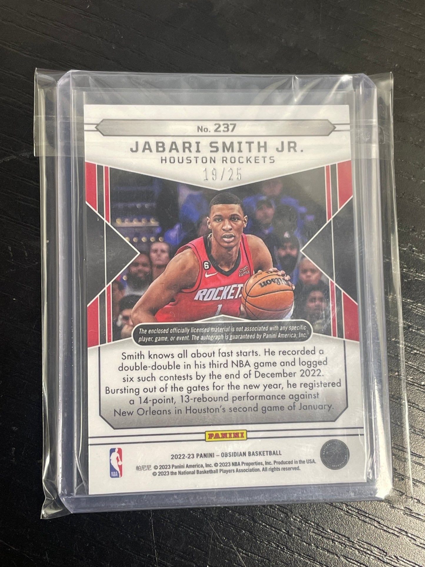 Obsidian Basketball Jabari Smith Jr Autograph Relic /25 #237