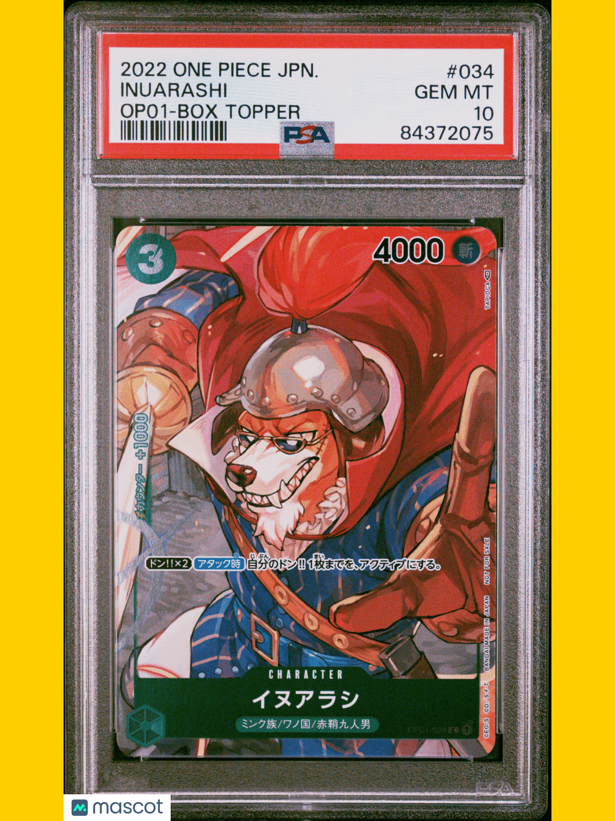 One Piece CCG Inuarashi #034 Japanese Op01-Box Topper PSA 10