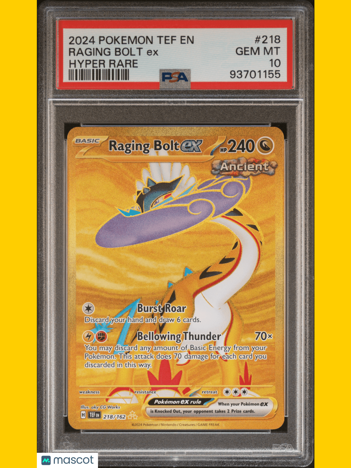 PokéMon TCG Raging Bolt EX #218 Hyper Rare PSA 10